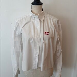 Miu Miu White Dress Shirt with Red Logo